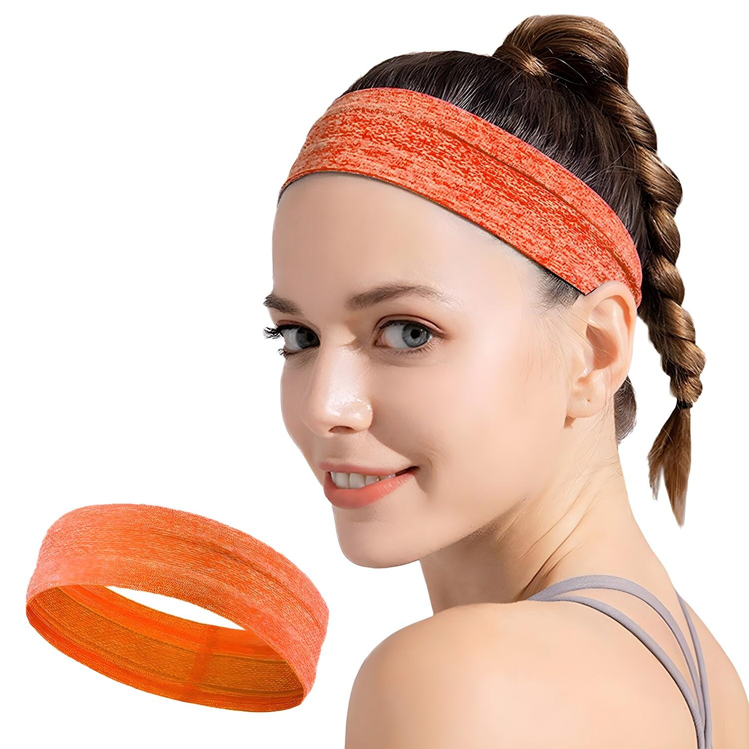 Elastická látková čelenka na behanie a fitness – Oranžová