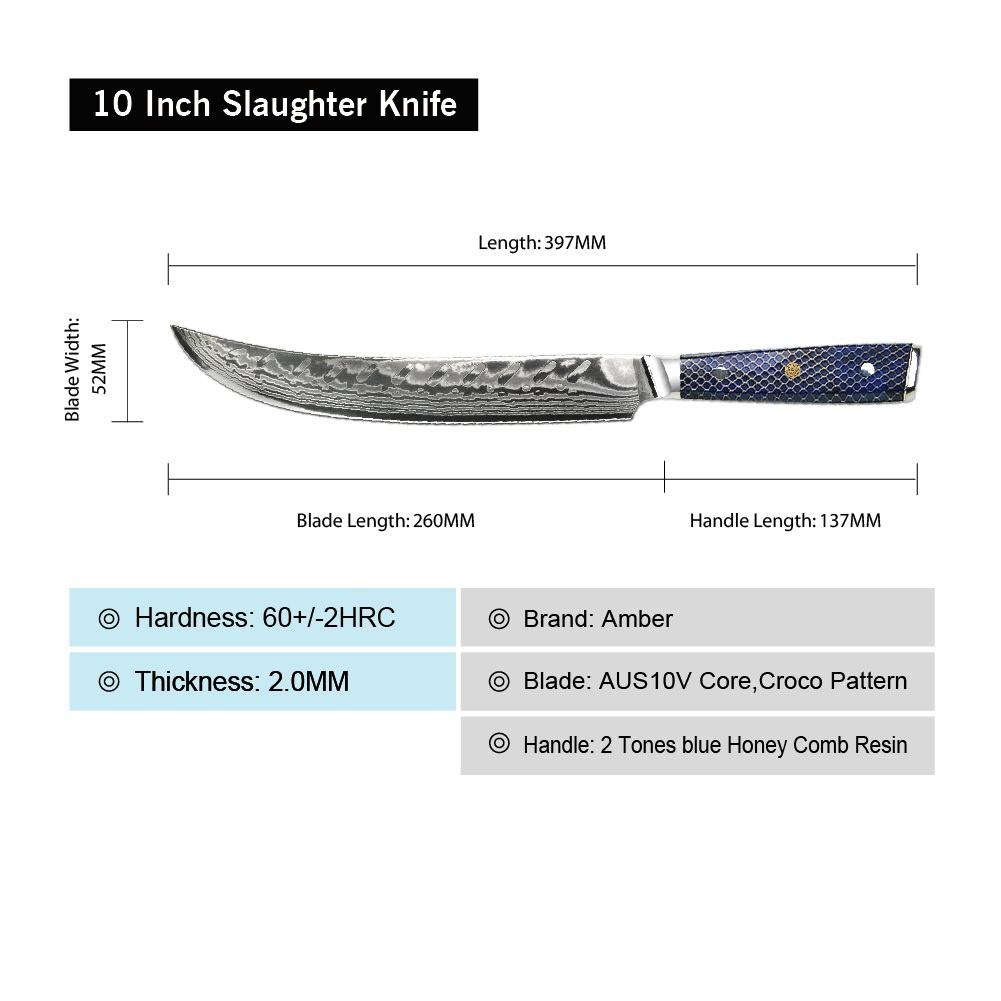 Damaškový kuchynský nôž YU-37420 - Slaughter/Modrá