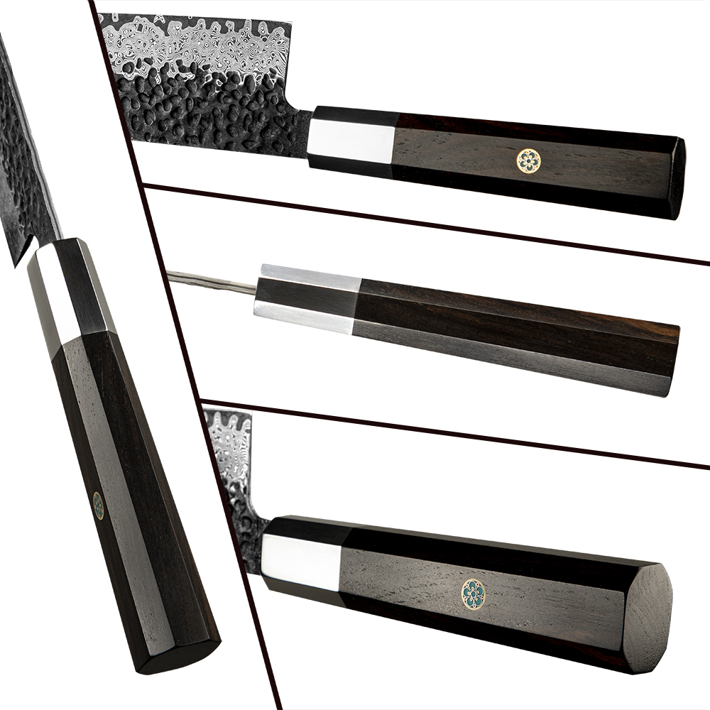 Damaškový kuchynský nôž YU-37437 - Santoku/Hnedá