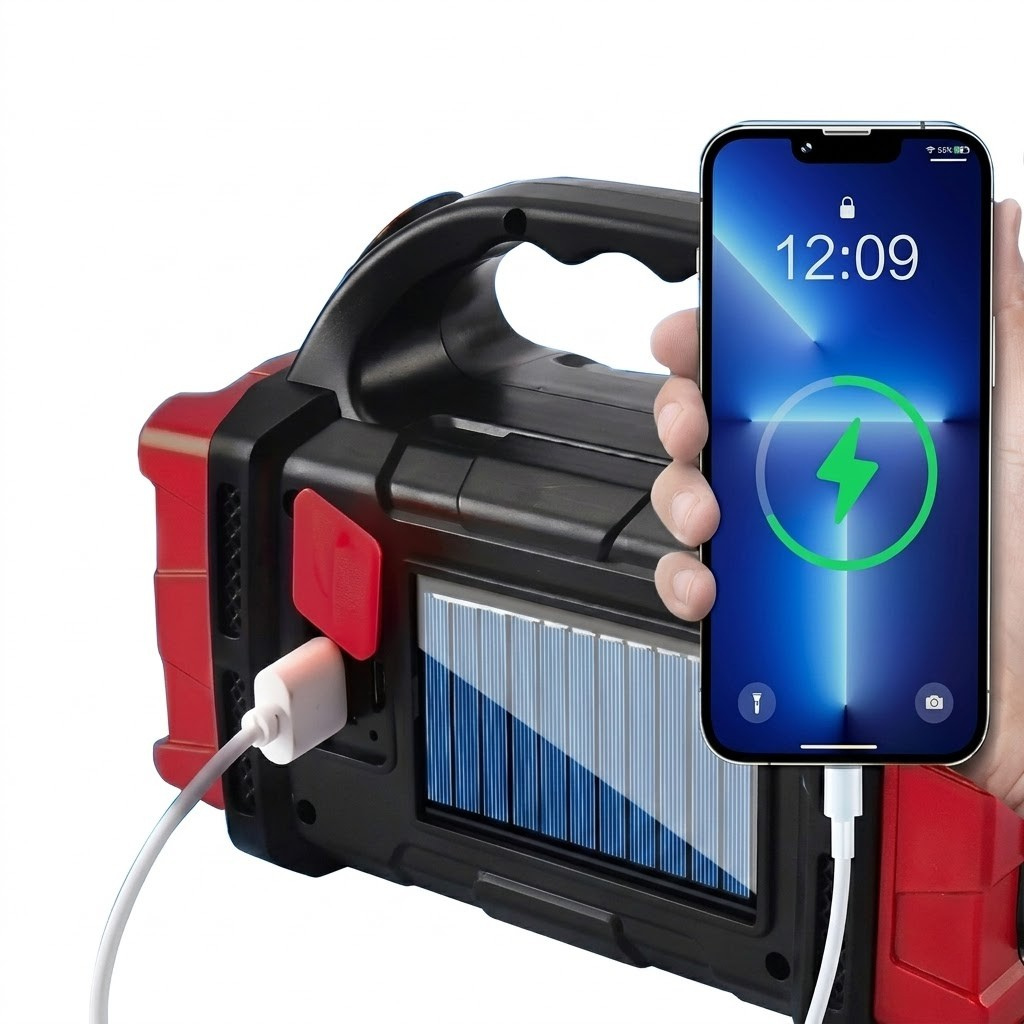 Solárna LED Kempingová Baterka s Powerbankou SR-40474 - Červená/Čierna