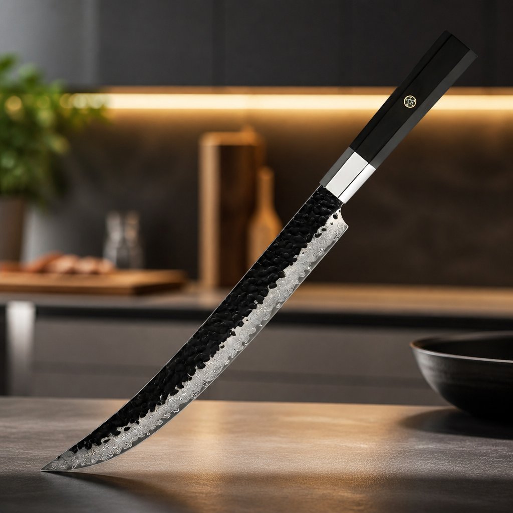Damaškový kuchynský nôž YU-37441 - Slicer/Hnedá