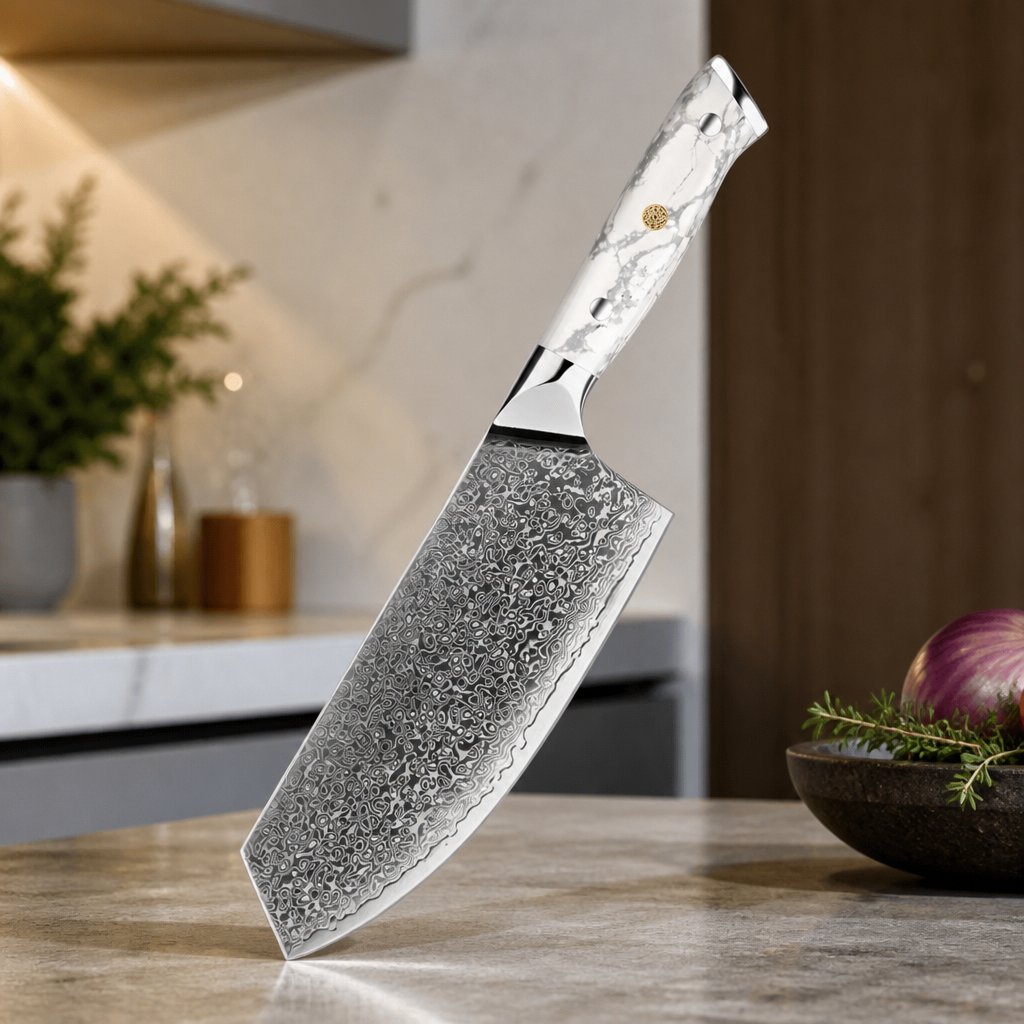 Damaškový kuchynský nôž YU-37512 - Cleaver/Biela