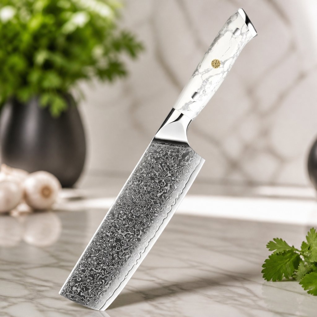 Damaškový kuchynský nôž YU-37517 - Nakiri/Biela